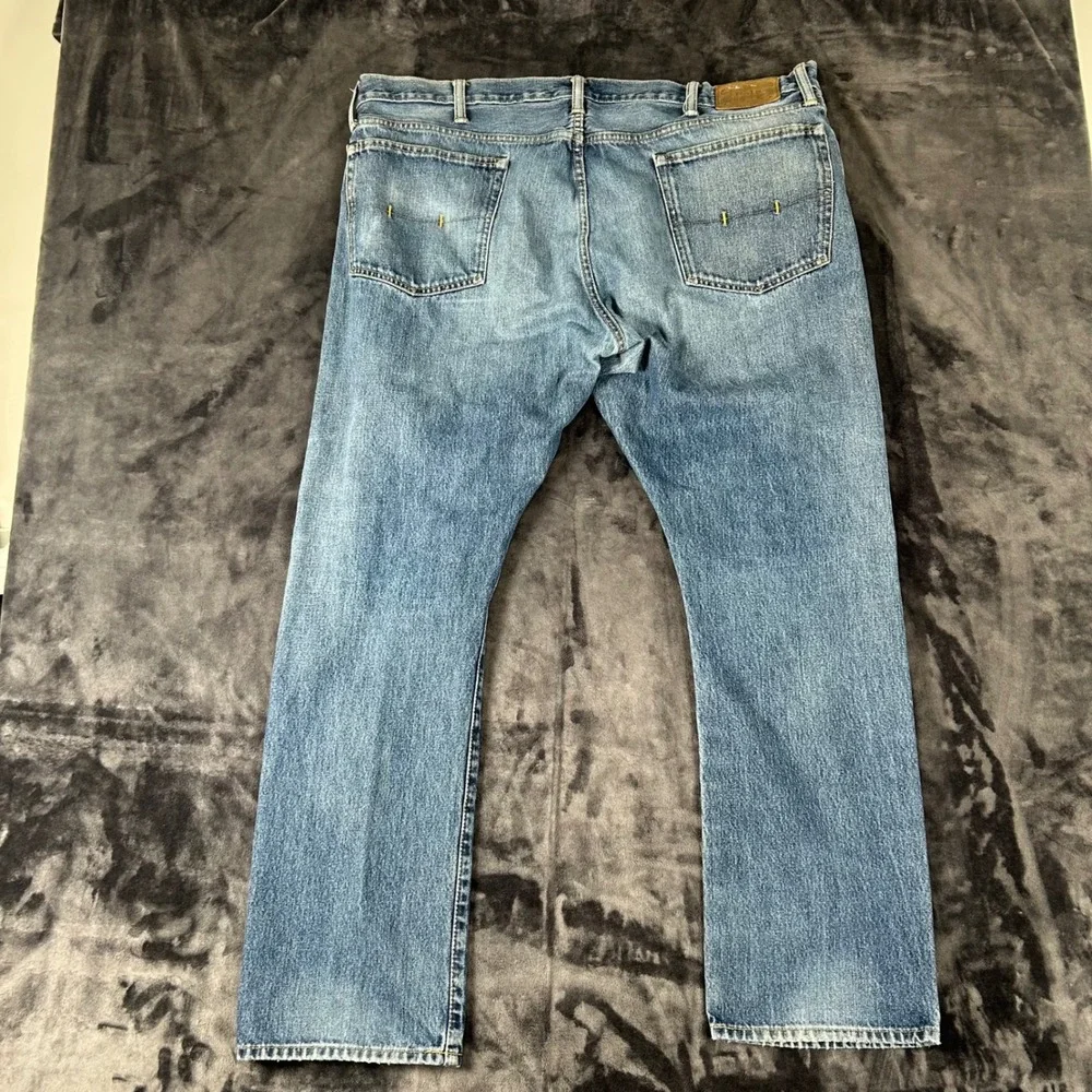 Polo Ralph Lauren Jeans Mens 42x32 Blue Straight Leg Distressed Denim